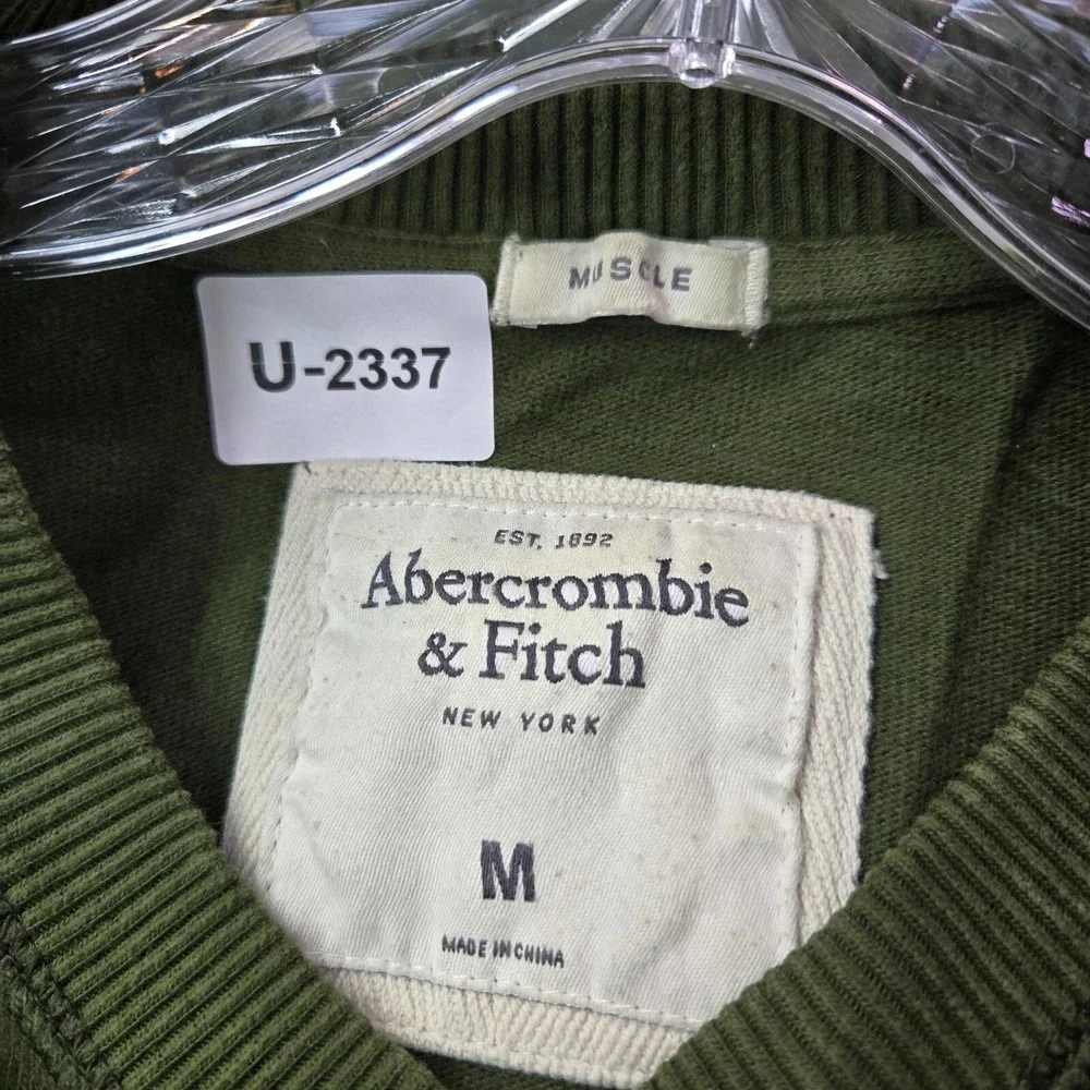 Abercrombie & Fitch Men Sweater Medium Green Muscle Logo Moose Embroidered READ
